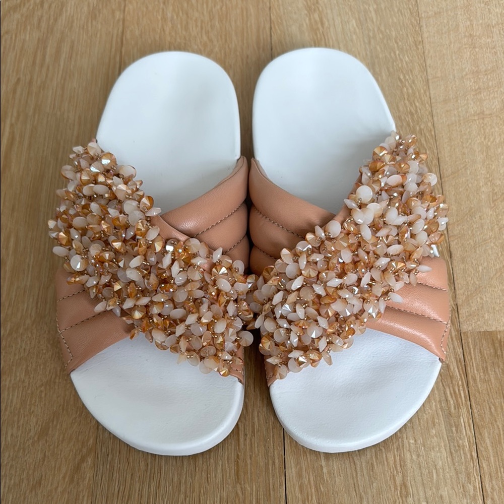 TORY BURCH LOGAN Embellished Slide Sandals - Never worn, like new